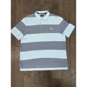 Chaps Classic Fit Natural Stretch Men Blue Striped Polo Shirt Size XL Crest Logo